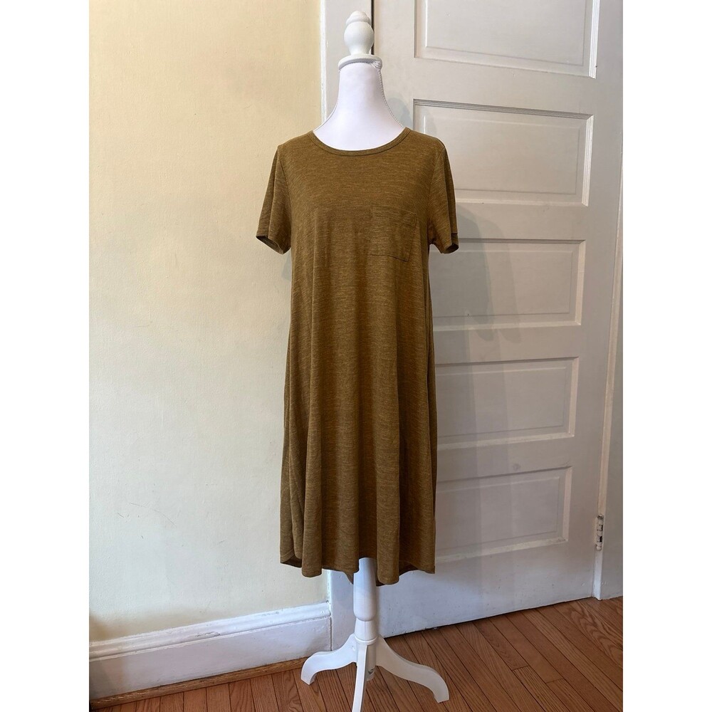 Women's dress LuLaRoe pockets high low mustard yellow cotton summer work basic